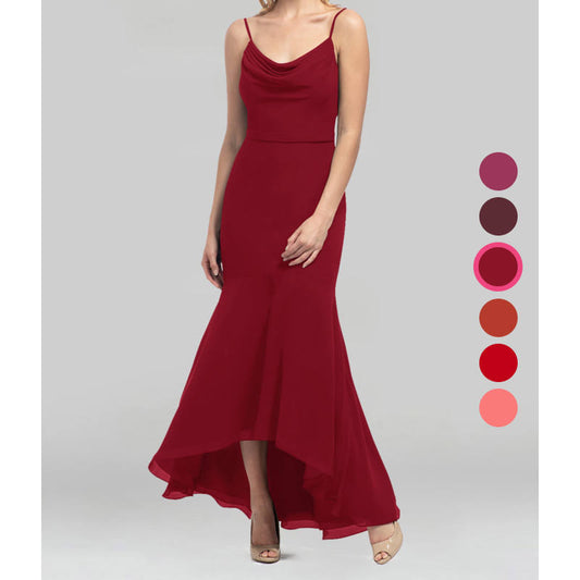 Azazie Trumpet/Mermaid Boatneck Asymmetrical Chiffon Bridesmaid Dresses - Burgundy AJX3_N8IBN63