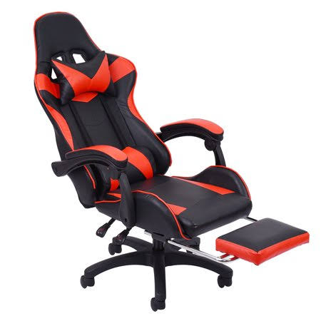 Aimik Gaming Chair with Footrest Adjustable Backrest Reclining Leather Office Chair, Size: 32.28*23.23*12.6, Red IFA8_R3XKP77