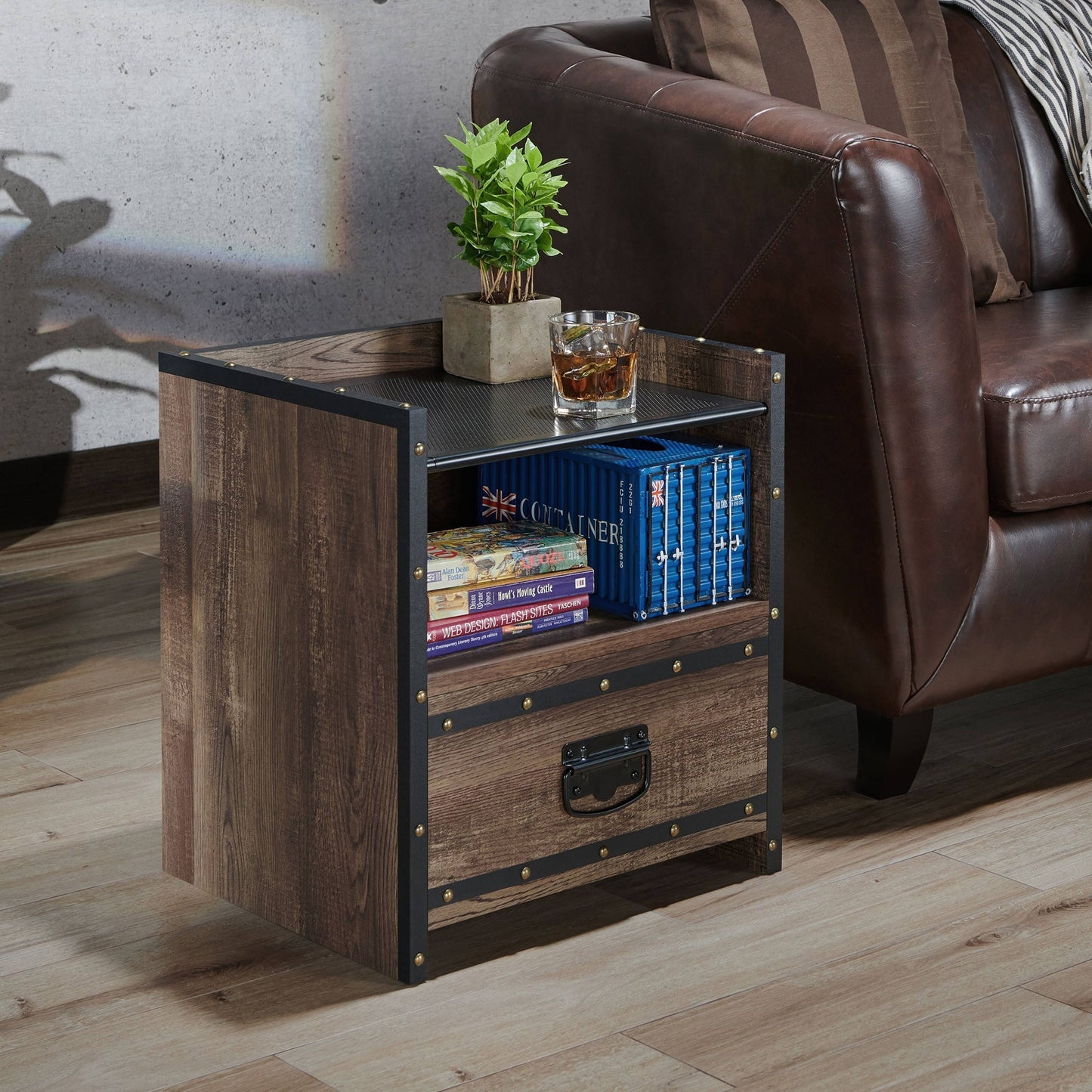 Carbon Loft Kirabo Rustic Industrial Reclaimed Oak End Table JQK2_O9PAC04