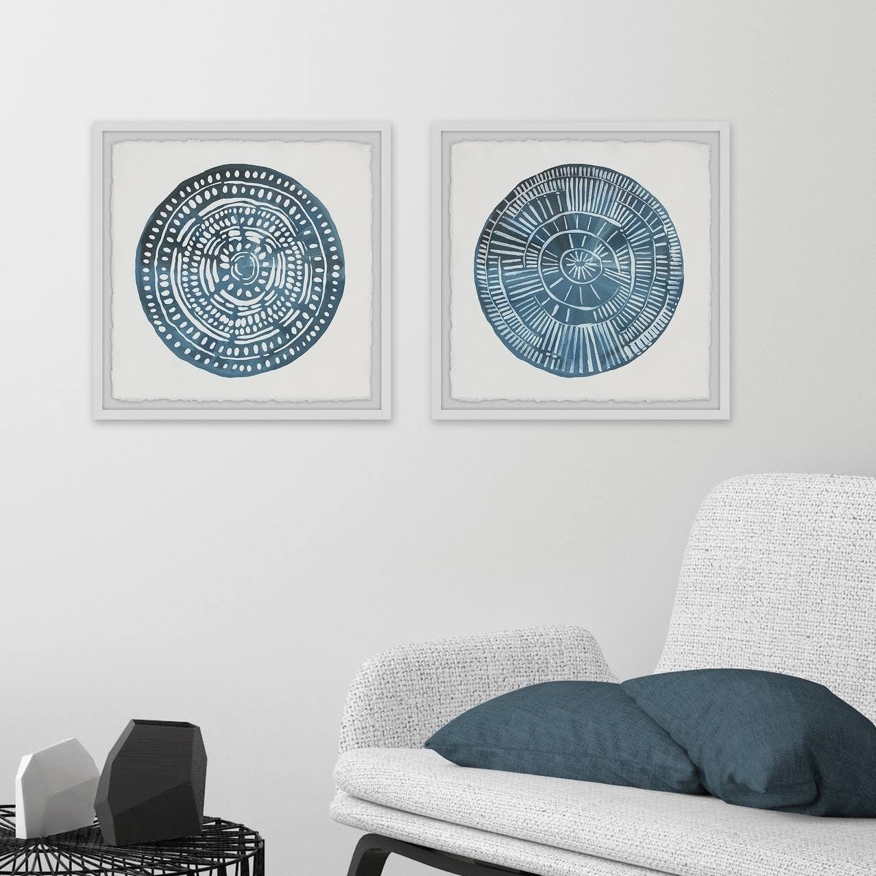 The Curated Nomad Handmade Blue Diptych Medallion Framed Art - Multi-Color - 2pcs of 32x32 WVZ8_G7UIU33