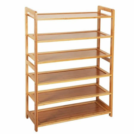 6 Tier Natural Wood Bamboo Shelf Entryway Storage Shoe Rack Home Furniture KYV3_U6RIW51