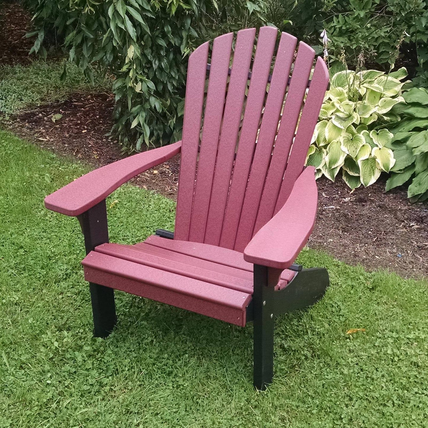 A  L Recycled Plastic Two-Tone Fanback Adirondack Chair Cherry Wood WLZ5_E1TCD79