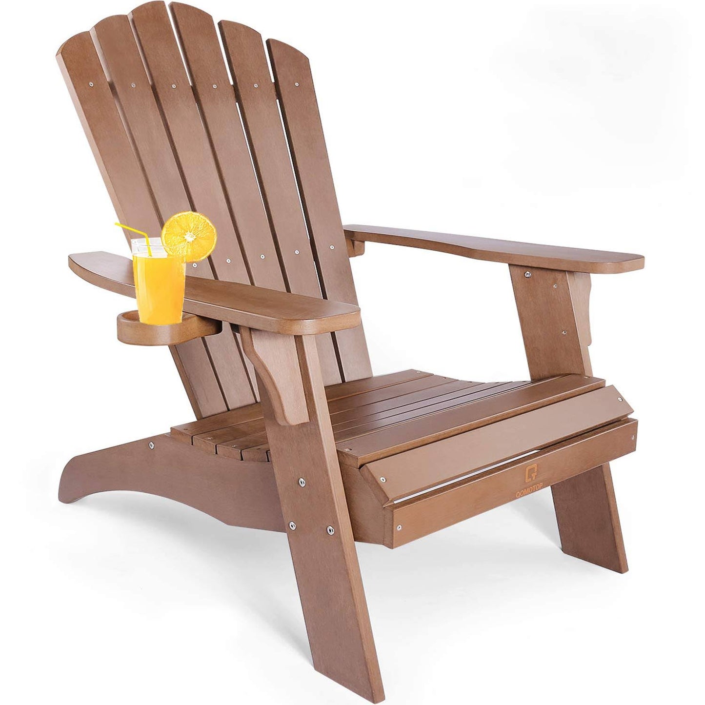 Adirondack Chair with Cup Holder, Fade-resistant Outdoor Seating with 350lbs Duty Rating, All-Weather Plastic Patio Chair for Fi FIS5_A5EHV75