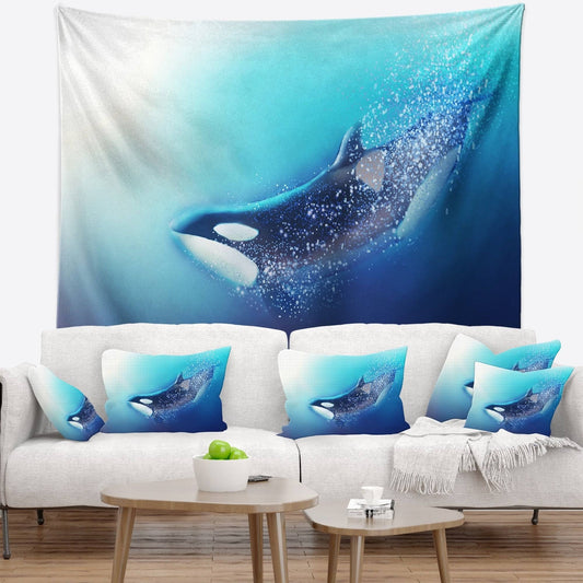 Designart Killer Whale and Sea Animal Wall Tapestry - 80 in. x 68 in. JID1_C8FNY91