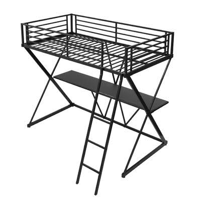 Steel Twin Loft Bed with Desk, Loft Bed with Ladder and Full-Length Guardrails, X-Shaped Frame, Black(New) Mason  Marbles C QHF9_Y3DFS36