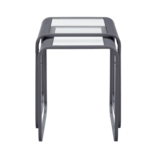 Sloan Modern Rounded Metal Nesting Tables Glass/Gunmetal - Saracina Home YSA6_X2ING31