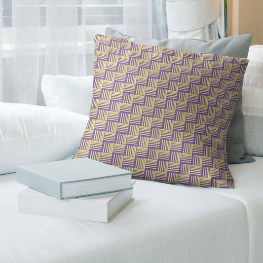 Two Color Basketweave Stripes with Yellow Throw Pillow - 18 x 18 - Purple  Yellow - Linen TMK0_K7HML87