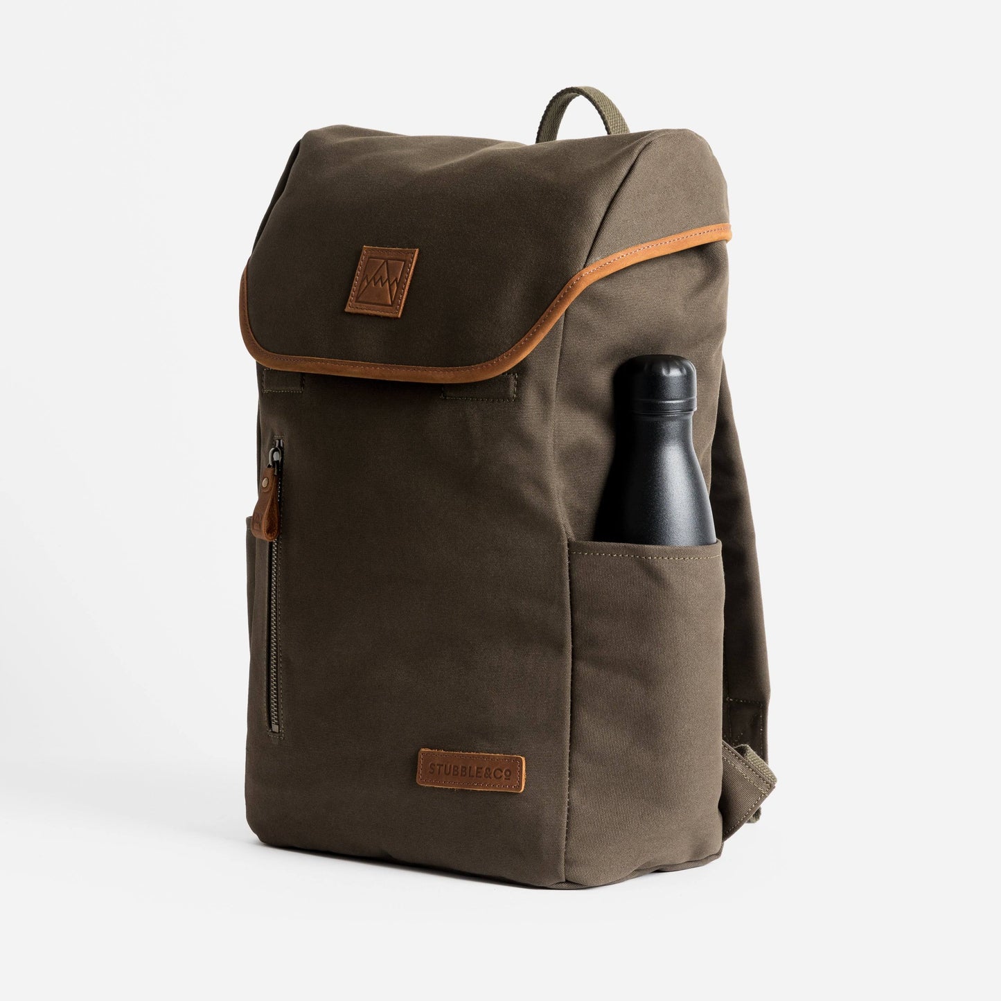 The Backpack. Premium Waterproofed Canvas and leather. 15x22 Laptop Pocket., Olive EMP6_Y0YEX51