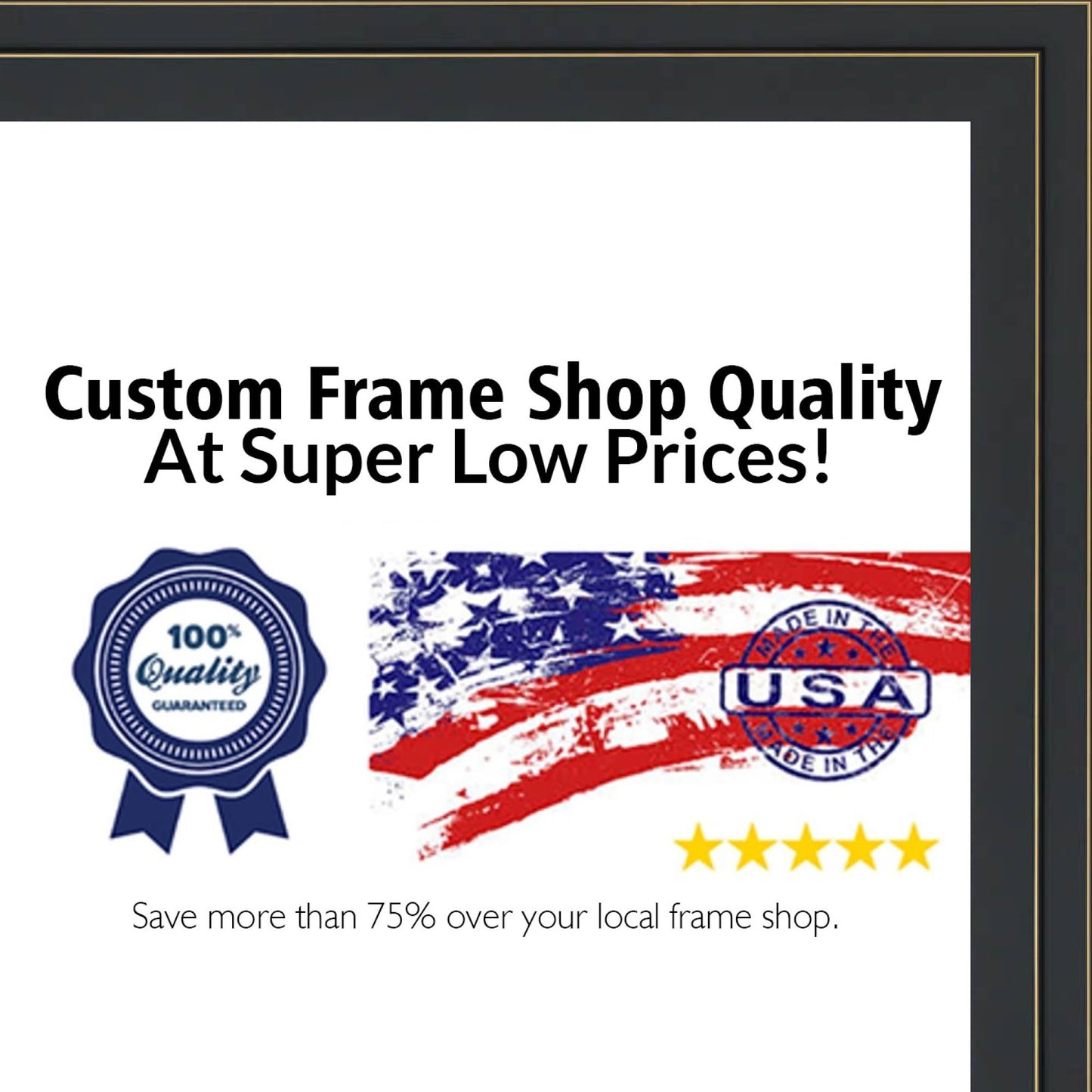 CustomPictureFrames.com 22x32 - 22 x 32 Black and Gold Pinstripe Solid Wood Frame with UV Framers Acrylic  Foam Board Back SDP0_S3RBU44