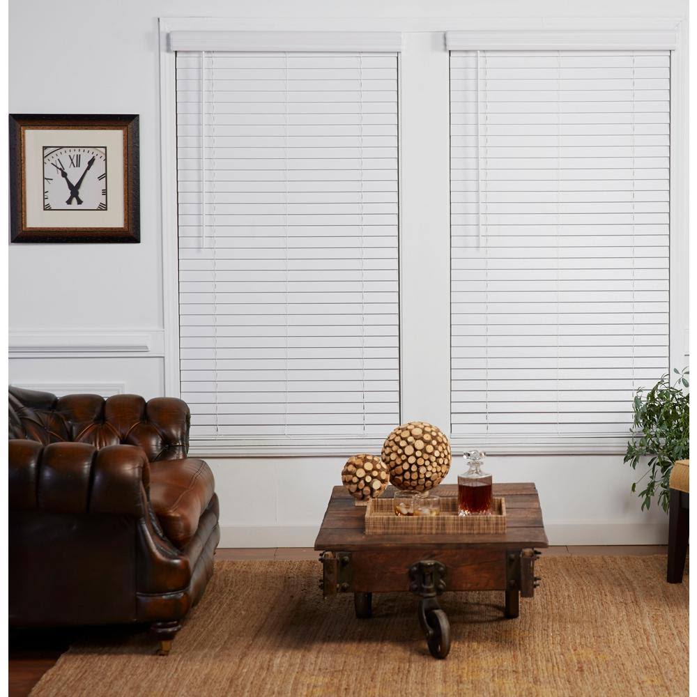 Perfect Lift Window Treatment Cut-to-Width White 2in. Cordless Faux Wood Blind - 34in. W x 48in. L (Actual Size: 34in. W x 48in. AUL9_J1GZZ52