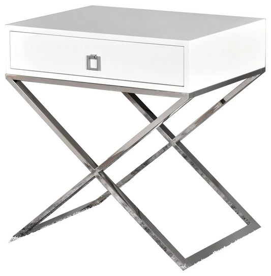 Best Master Furniture Modern White Cross Leg End Table, Silver XAA7_A1XSW79