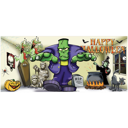 7& x 16& Green and Purple Frank Friends Halloween Double Car Garage Door Banner RQI5_K9AHC41