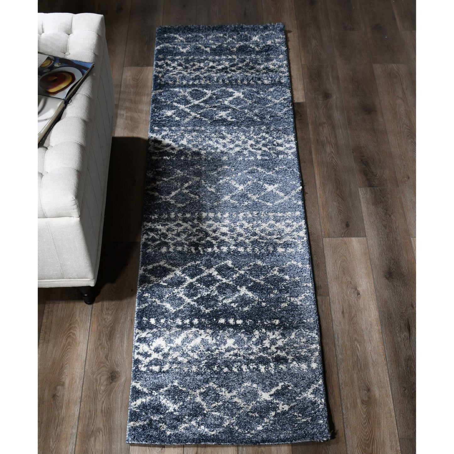 Daku Collection Moroccan Distressed Area Rug - Blue/White - 8& Runner IHT9_M4MGW41