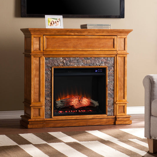 Copper Grove Ixia Simulated Stone Media Center Electric Fireplace - Mirrored Reflector Firebox ANU7_O2NKO57