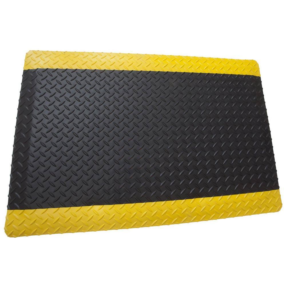 Rhino Anti-Fatigue Mats Diamond Plate Anti-Fatigue Rhi-no Slip Black/Yellow RNS 4 ft. x 8 ft. x 9/16 in. Commercial Mat, Black Y NLA2_H2QAZ24