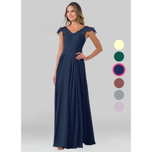 Azazie A-Line/Princess V-Neck Floor-Length Chiffon Bridesmaid Dresses - Dark Navy CHN5_X9PLR25