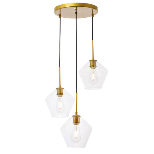 Timeless Home Grant 3-Light Brass Pendant with Clear Glass Shade UQE2_L7ILV75