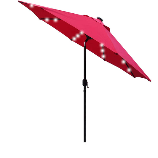 Sunnyglade 9& Solar 24 LED Lighted Patio Umbrella with 8 Ribs/ Tilt Adjustment and Crank Lift System (Red) APC6_J0WMT09