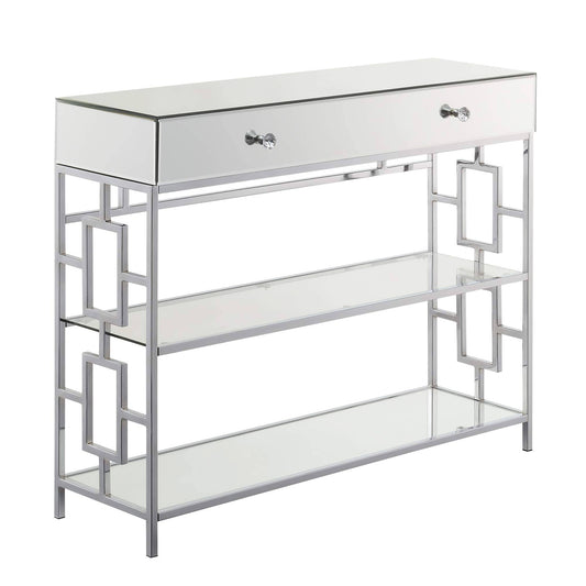 Convenience Concepts 135295GLMR Town Square 1 Drawer Mirrored Console Table FPK2_S2TNL07