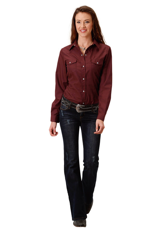 Roper Womens Solid Broadcloth Wine Snap Shirt VCK0_E0FDI95