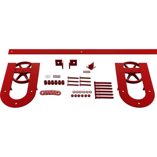 Premium Wagon Wheel Horseshoe Barn Door Hardware Set w/ 7& Track for 1 3/8x22 Doors, Regal Red GGL7_I5YNJ56