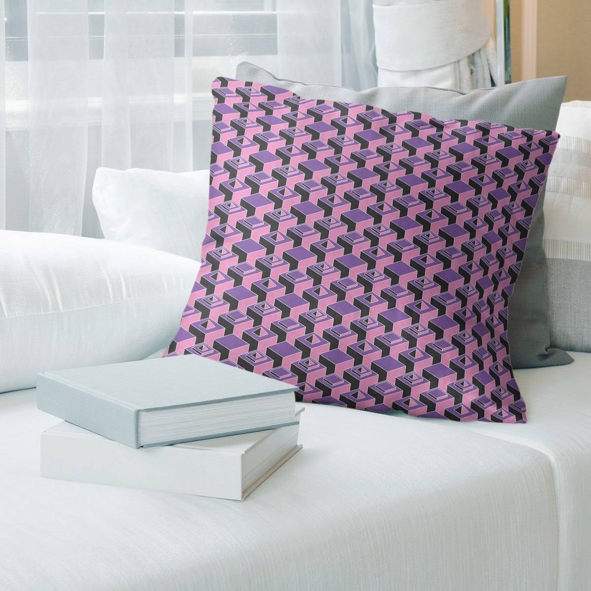 Two Color Dark Skyscrapers Pattern Throw Pillow - 26 x 26 - Purple  Pink - Linen ZSL7_B0YHH56