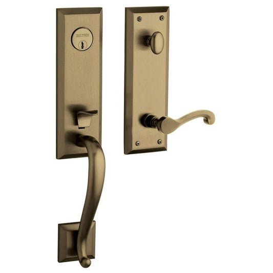 Baldwin Hardware - Stonegate Escutcheon Left Handed Full Dummy Handleset with Classic Lever in Satin Brass  Black - 85355.0 GZM6_I9ILJ64