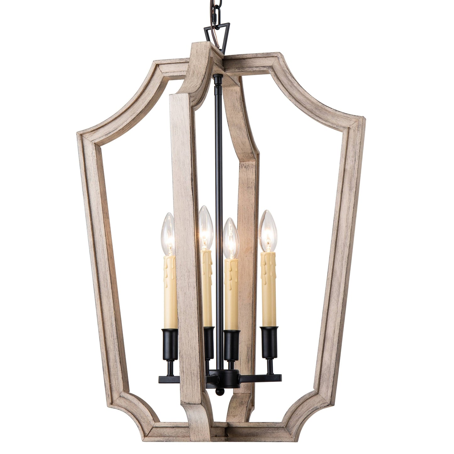 C Cattleya 4-Light Black Foyer Pendant Light with Natural Wood Accents MNN9_X2LSZ71