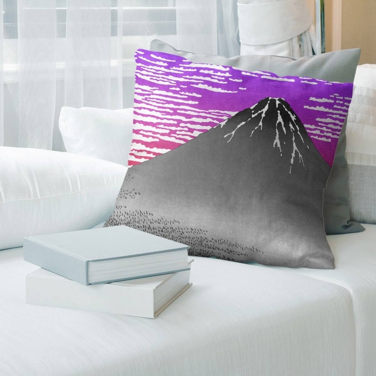 Porch  den Katsushika Hokusai &Fine Wind Clear Morning& Throw Pillow - 18 x 18 - Purple  Pink Sky - Faux Suede NWB9_I0ZGU54