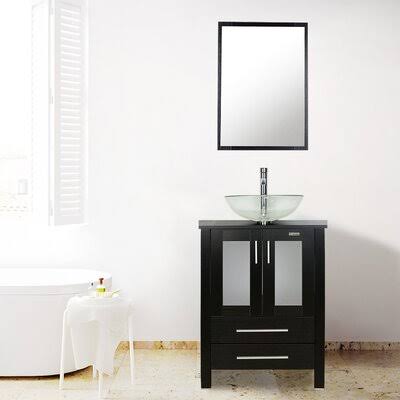 Olivette 24&& Single Bathroom Vanity Set with Mirror Orren Ellis Base Finish: Black CDN1_C6PWD77