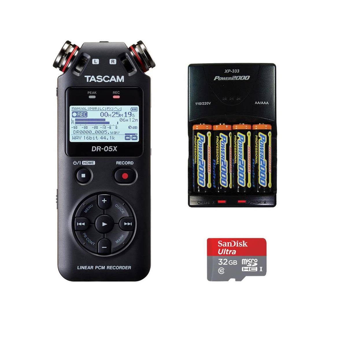 Tascam DR-05X Stereo Handheld Digital-Audio Recorder, Bundle with Rapid Battery Charger, and 32GB Memory Card ZSG2_B1AIF17