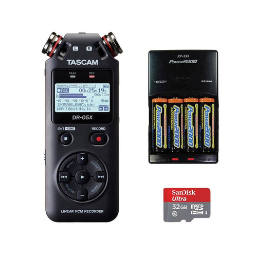 Tascam DR-05X Stereo Handheld Digital-Audio Recorder, Bundle with Rapid Battery Charger, and 32GB Memory Card ZSG2_B1AIF17