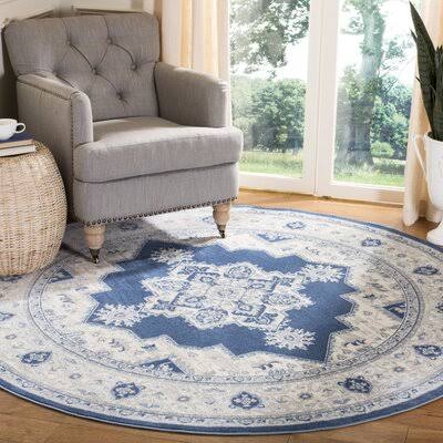 Bungalow Rose Cornett Navy/Creme Area Rug, Size: Round 6&7 inch, Blue FCT8_A1ZIL16