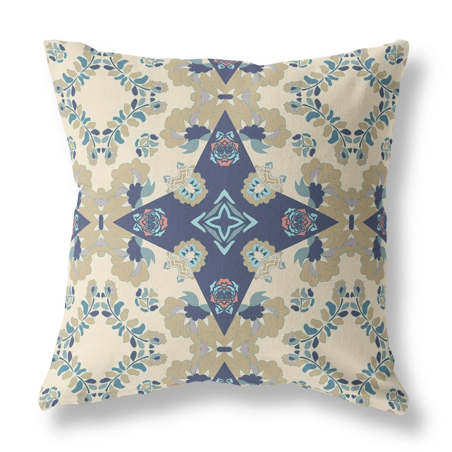 Rose Diamond Suede Zippered Pillow W Insert in Cream and Blue 16x22x16x22 FRR8_K2TMQ16