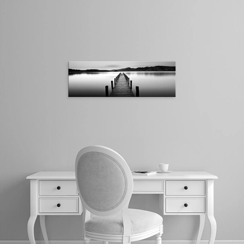 Easy Art Prints PhotoINC Studios &Lake Pier& Premium Canvas Art - 10 x 30 - Modern Black Frame BHA8_M5XED39