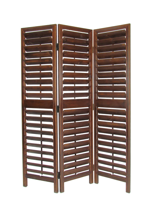 Benzara BM213479 Wooden 3 Panel Room Divider with Slatted Design Brown YHI0_W5GJL15