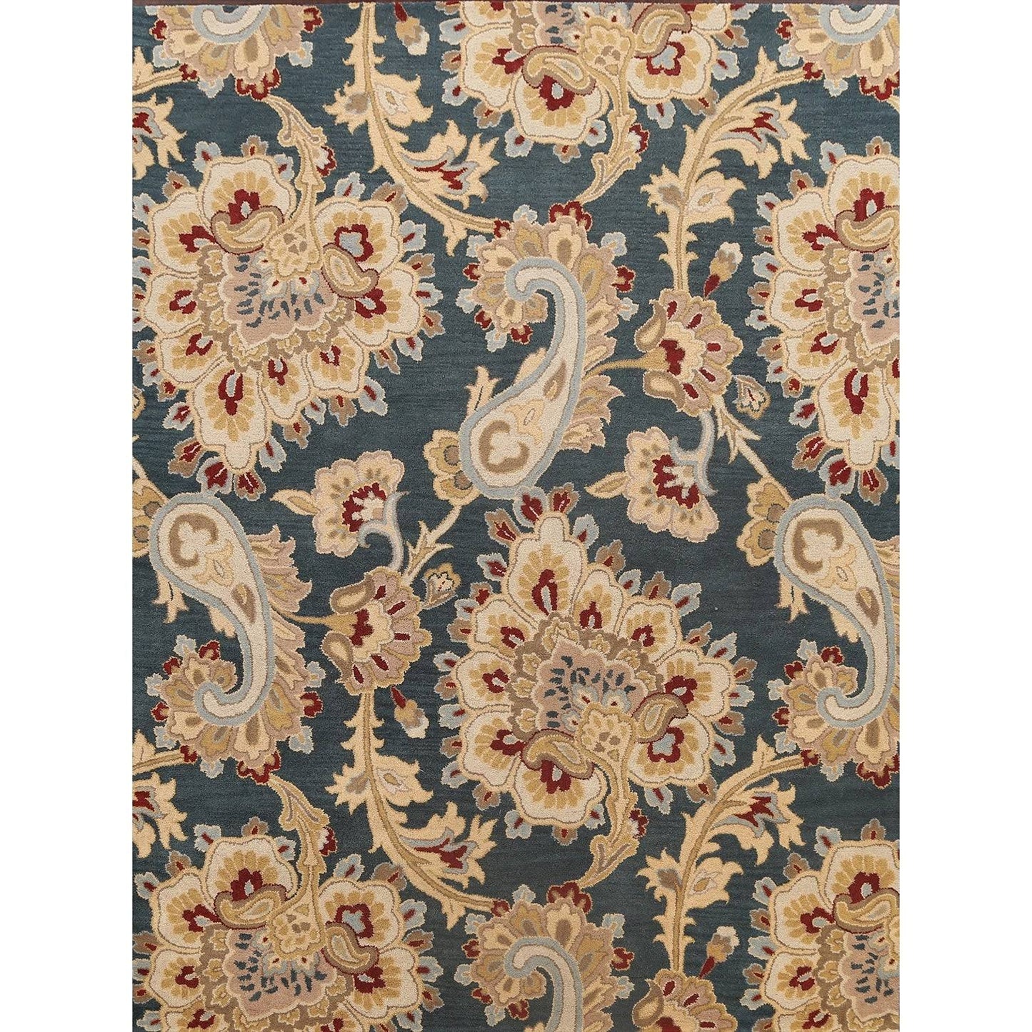 Teal Green Floral Paisley Transitional Oriental Area Rug Hand-Tufted Wool Carpet 8x10, Size: 8 x 10 ERU4_R6NMS29