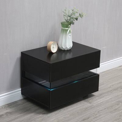 Black High Gloss Nightstand with LED Ivy Bronx NZC0_R0UZQ34