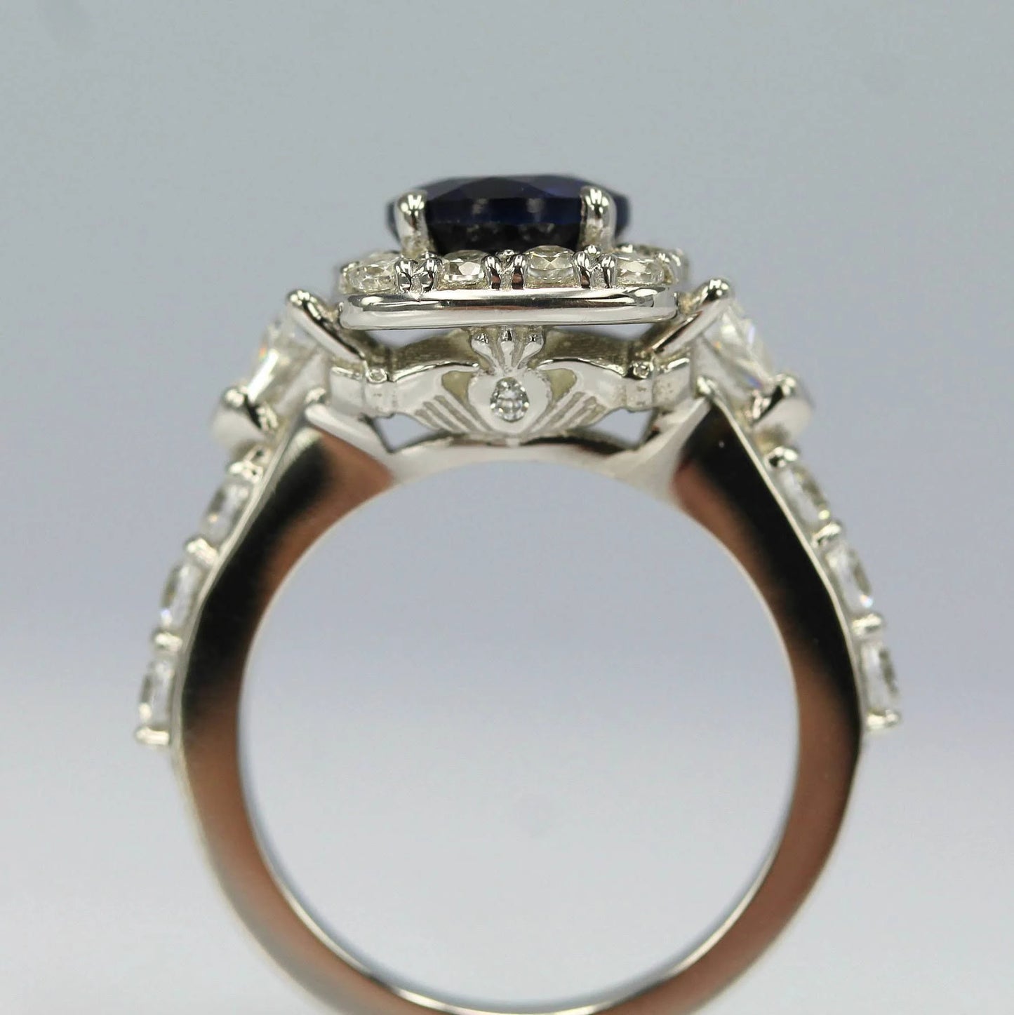 Claddagh Unique 1.25ct. Sapphire and Diamond Sterling Silver Engagement Ring- Wedding, Anniversary, Promise, Proposal, Love and  ZZA9_B3VEZ57