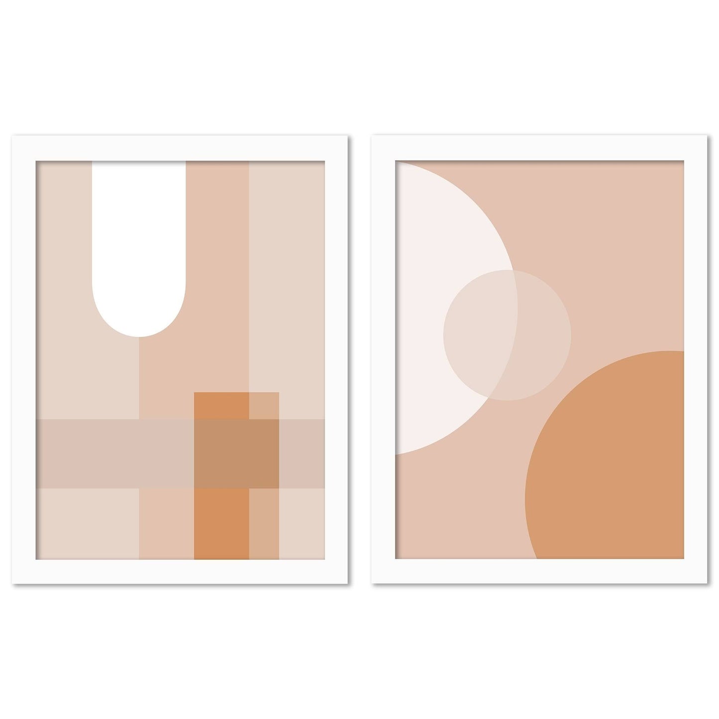 (Set of 2) Modern Geometric Neautral Art Print by Pop Monica 2 Piece White Framed Print Set - Americanflat 11x22x14x22 OKM2_C1RTZ16