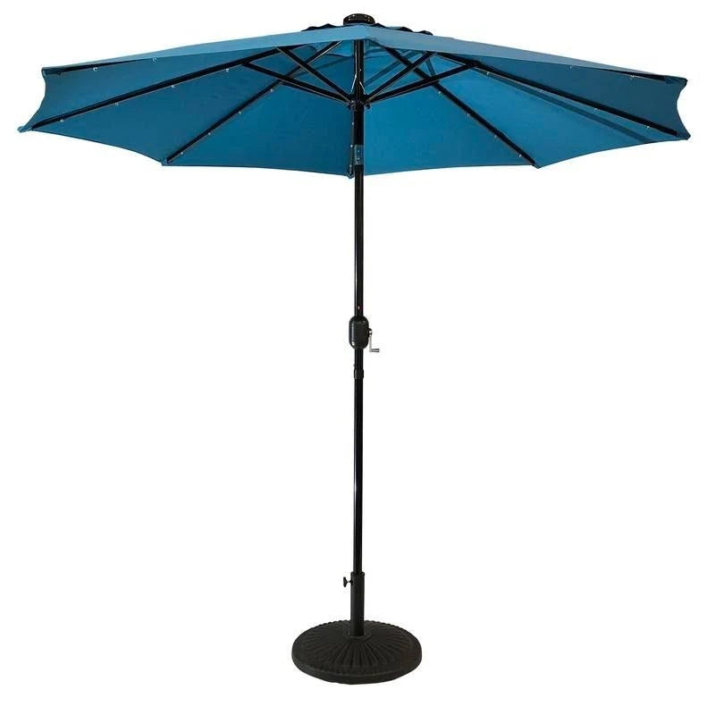 Sun-Ray 9& Round Solar Lighted Umbrella, Base Not Included - Blue VIW1_L8SYB51