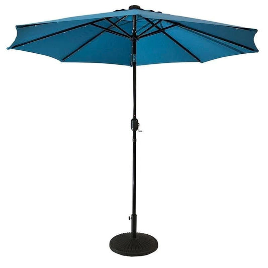 Sun-Ray 9& Round Solar Lighted Umbrella, Base Not Included - Blue VIW1_L8SYB51