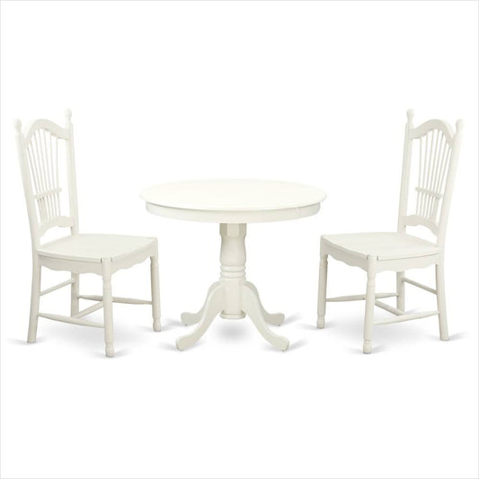 East West Furniture 3 PC Set with A Round Table and 2 Wood Dinette Chairs with Stunning Linen White . RMV8_X8VHG82