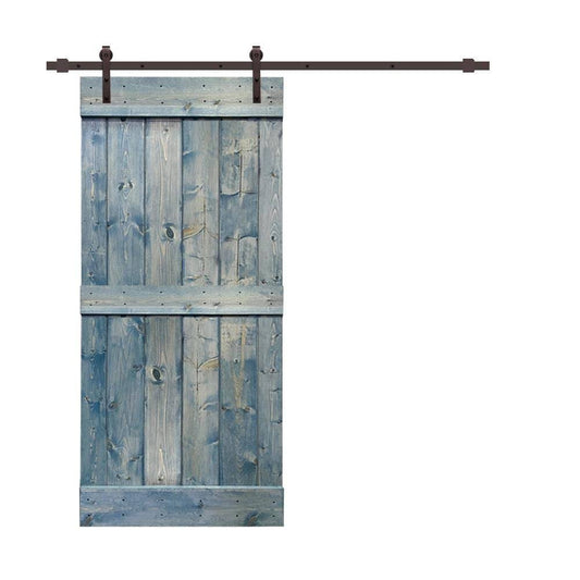 CALHOME Mid-Bar Series 30 in. x 84 in. Pre Assembled Denim Blue Stained Wood Interior Sliding Barn Door with Hardware Kit | SWD1 ZGJ1_F1SAS47