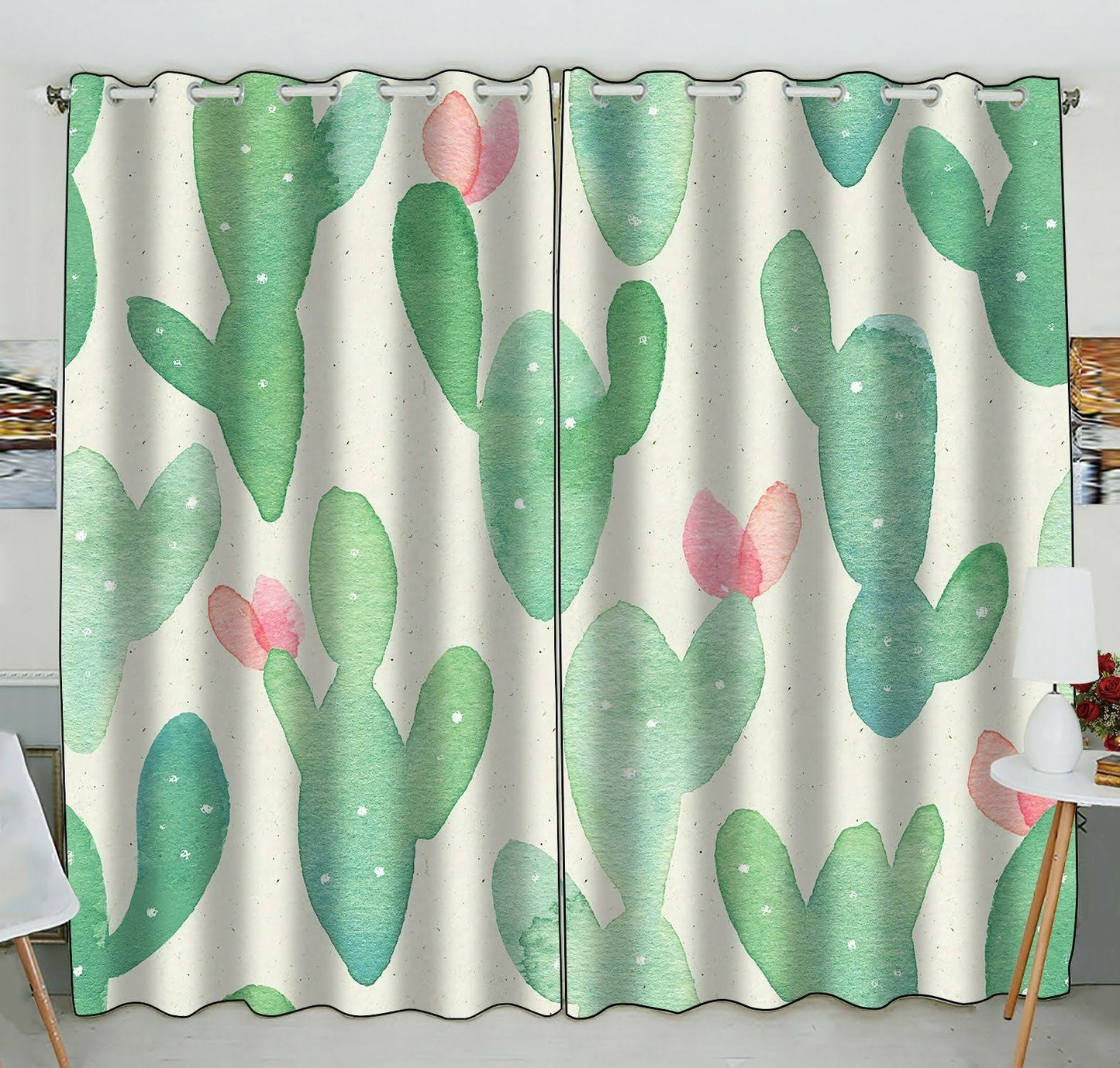 Cactus Paper Botanical Cacti Window Curtain Kitchen Curtain Window Drapes Panel - Two Piece GER5_J2ZHM43