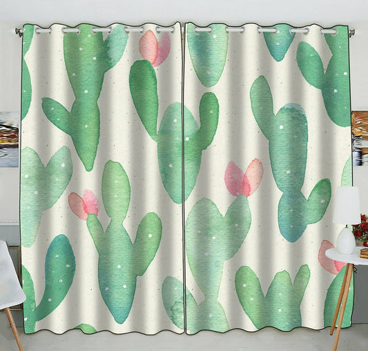 Cactus Paper Botanical Cacti Window Curtain Kitchen Curtain Window Drapes Panel - Two Piece GER5_J2ZHM43