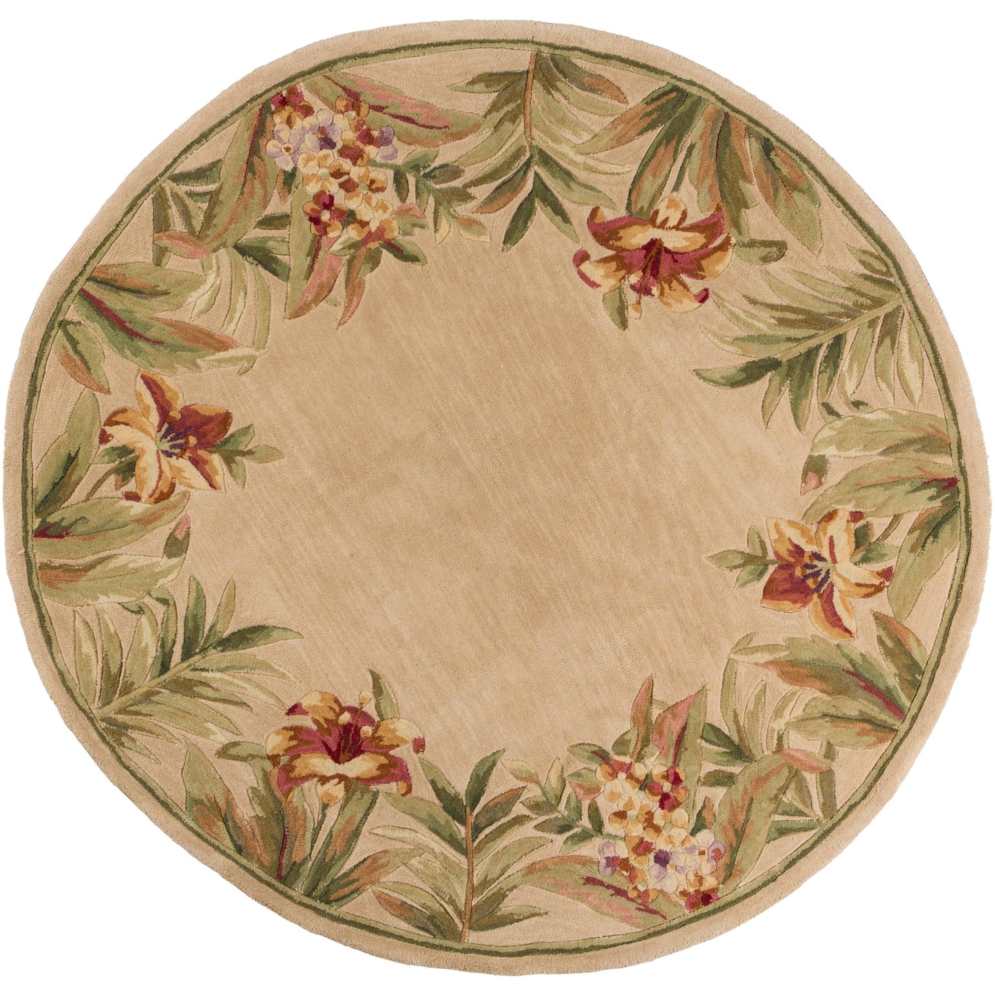 Domani Classics Ivory Floral Border Hand-Tufted Wool Rug - 5&6x22 Round MUN8_L4ZMF01