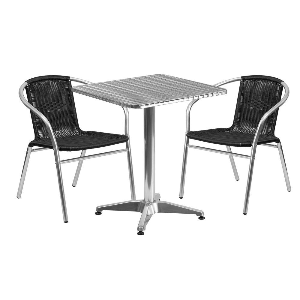 Alamont 23.5 Square Aluminum Indoor-Outdoor Table Set with 2 Black Rattan Chairs ZTZ8_Q2WOE18