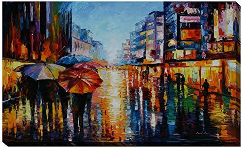 Night Umbrellas by Leonid Afremov Painting Print on Wrapped Canvas Picture Perfect International Size: 36x22 H x 60x22 W x 1.5x2 OCR2_R3PVF91