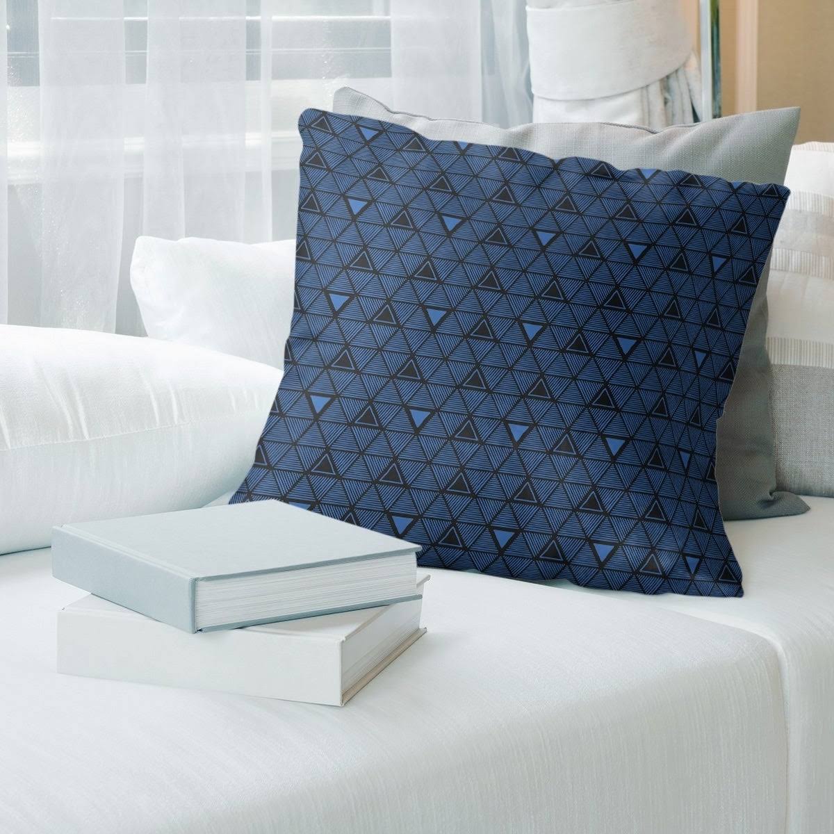 Porch  den Baldock Hand-Drawn Triangles Throw Pillow - 18 x 18 - Blue - Faux Suede INR3_W2KVX21